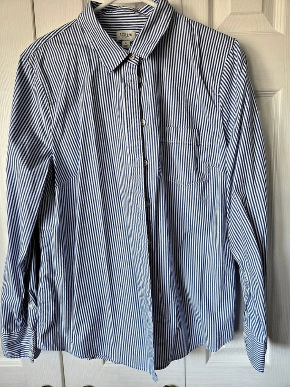 J.Crew Striped Button Down in Blue & White Large Like New